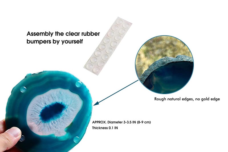 AMOYSTONE Teal Agate Coasters Set of 4, 3-3.5 Inch Handcrafted Slices, Lightweight Stone Coasters, for Teen Girl, College Dorm Room Decor - Image 4